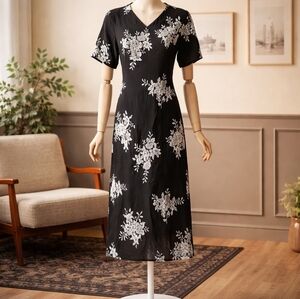 Vintage Evan Picone Dress Womens Black Floral Maxi 90s Cottage Country, Size 16W